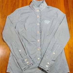 Peter‎ Millar Women's Gingham Button Up Shirt Size S Ruffled Collar Long Sleeve